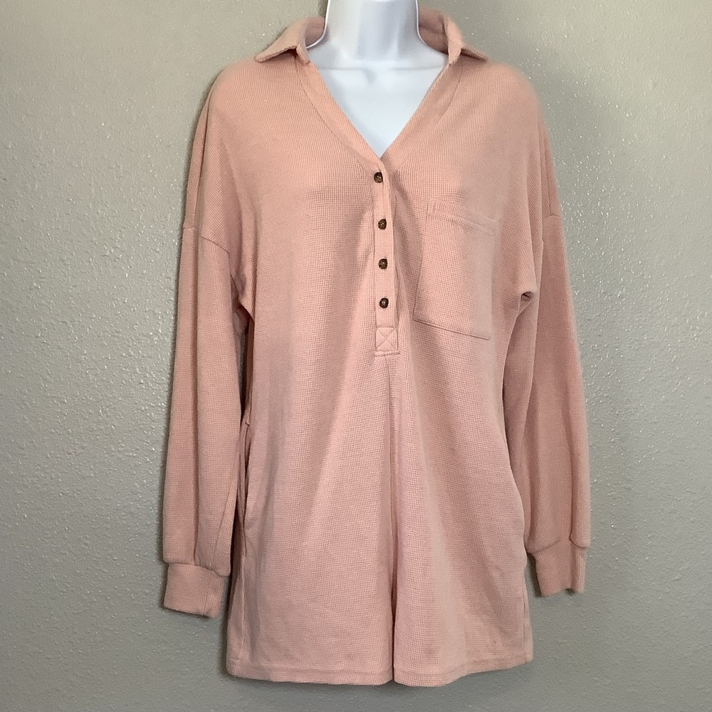 Pink Lagenlook Cottagecore Relaxed Loungewear Button Up Collar Playsuit Romper S